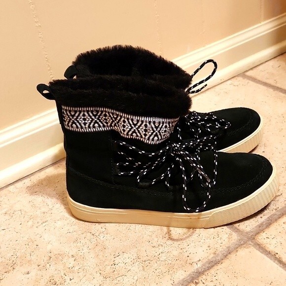 Toms Women's Alpine Suede Black & White Booties w/ Laces Size 8.5 - Picture 1 of 10